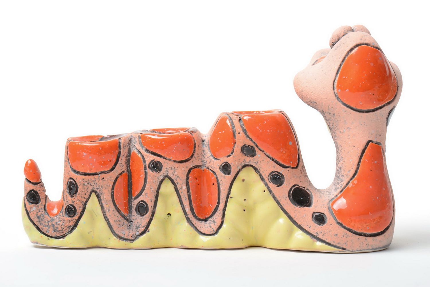 Handmade colorful decorative painted ceramic candlestick in the shape of snake photo 4