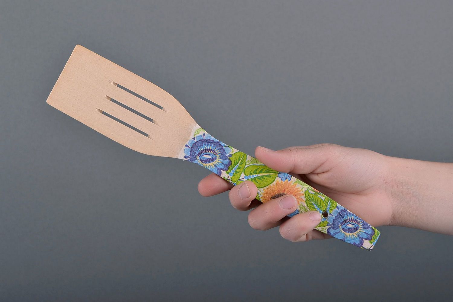 Wooden spatula for cooking Blue poppies photo 3