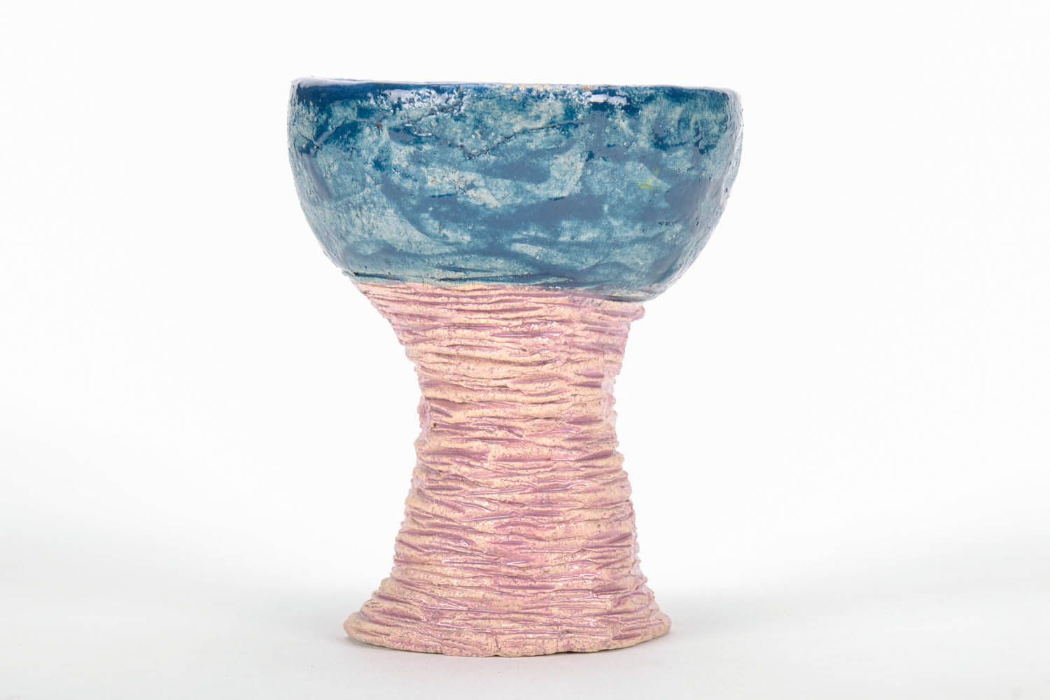 Art clay glazed pink stand and clue cup wine goblet  photo 2