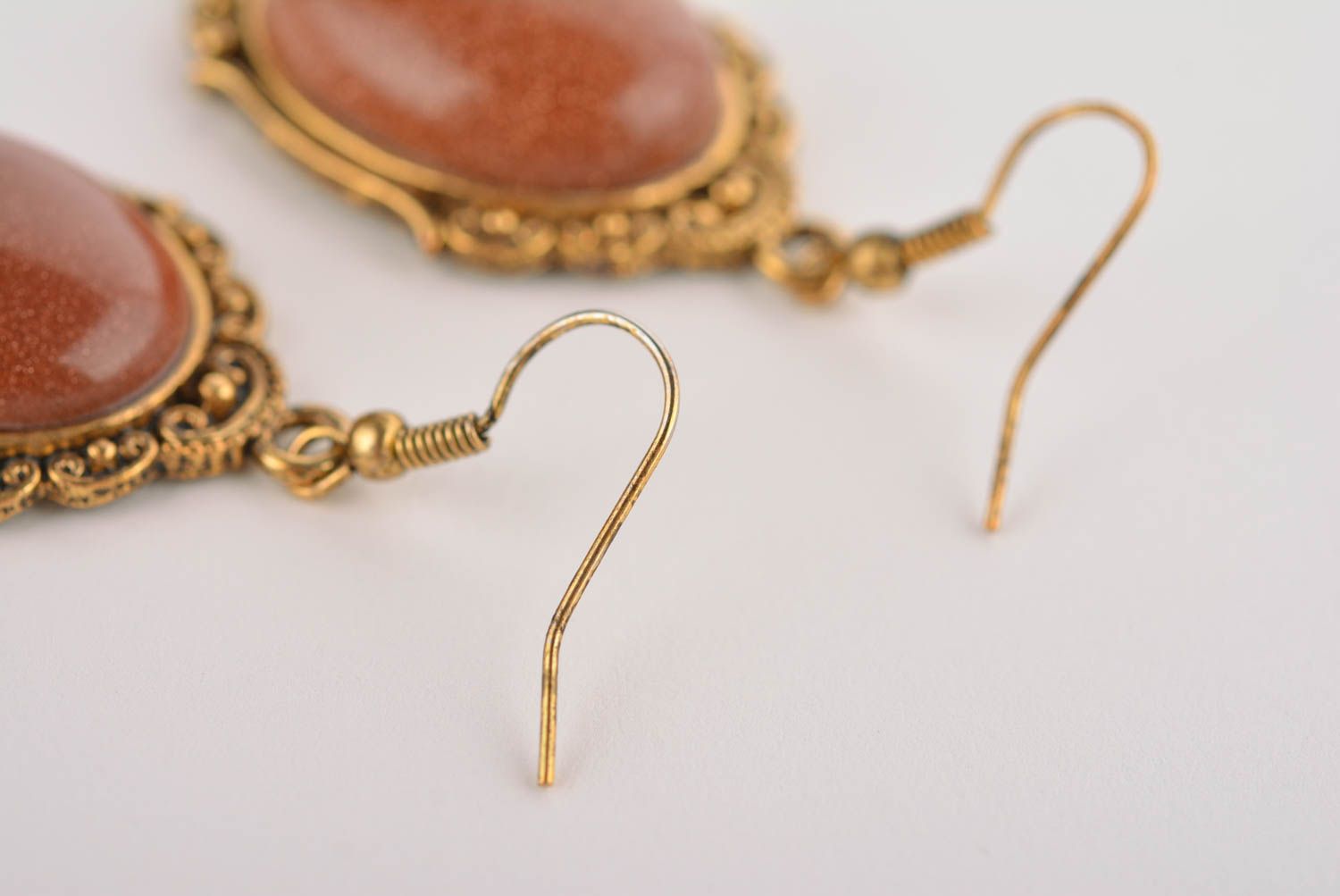 Unusual beautiful earrings handmade designer earrings brown oval jewelry photo 5