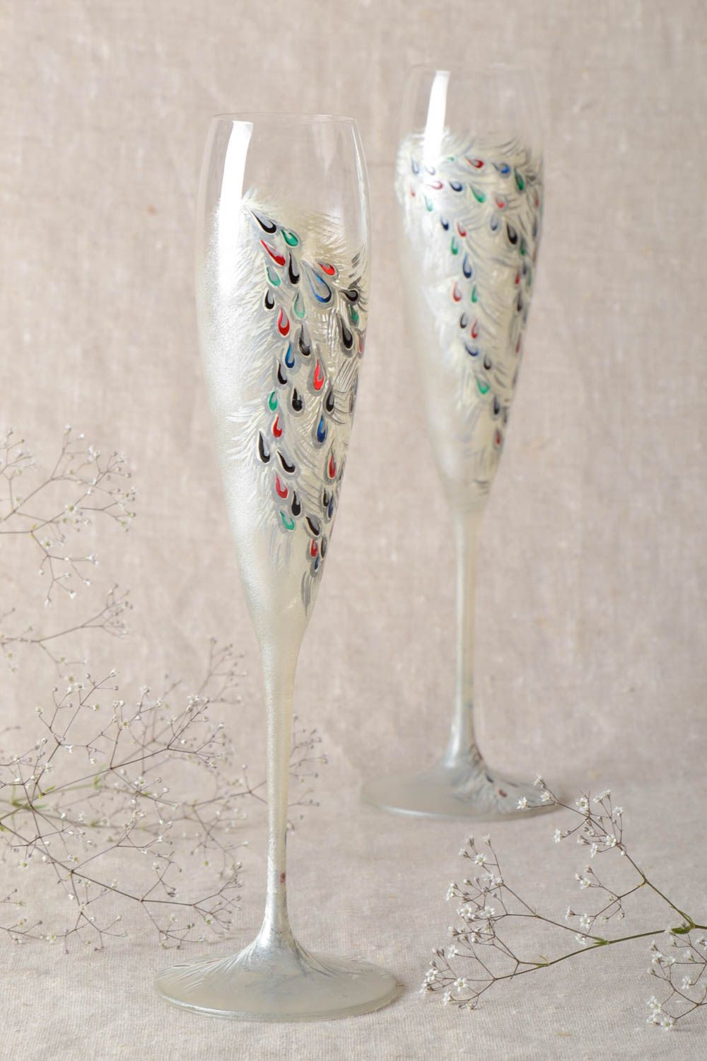 Sektgläser Set handgemachtes Geschirr Champagnergläser Hochzeit mit Bemalung foto 1