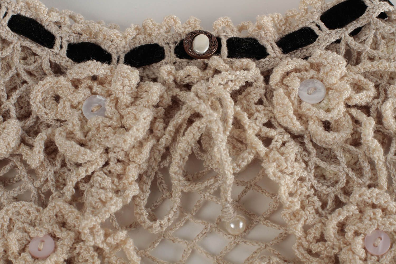 Колье из бусин украшение ручной работы текстильное колье белое воротник фото 5