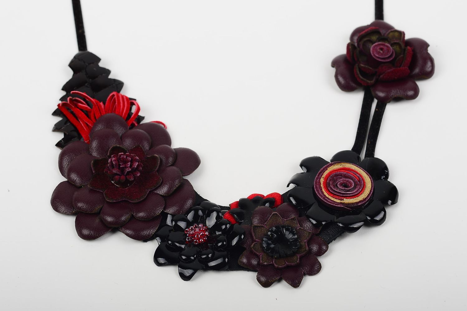 Handmade Blumen Collier Schmuck Halskette Leder Collier violett für Damen foto 2