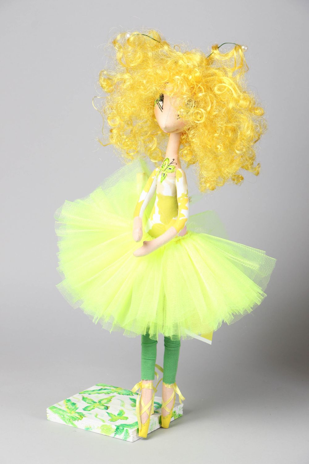 Handmade designer soft doll with stand Ballerina in Yellow photo 1