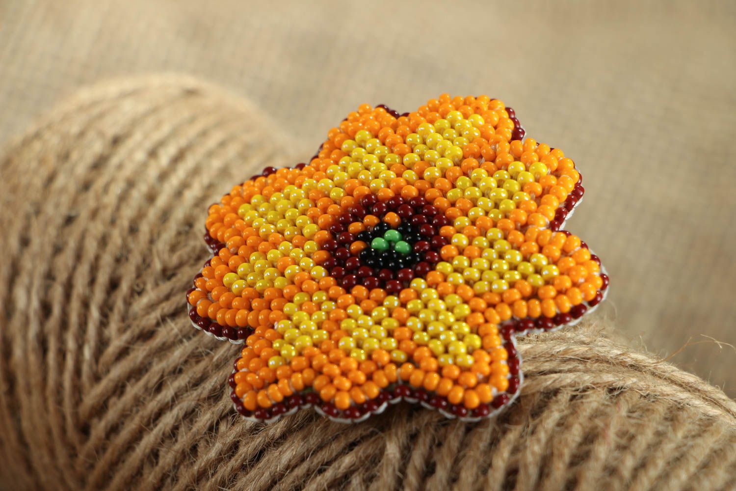 Beaded brooch Sunflower photo 4
