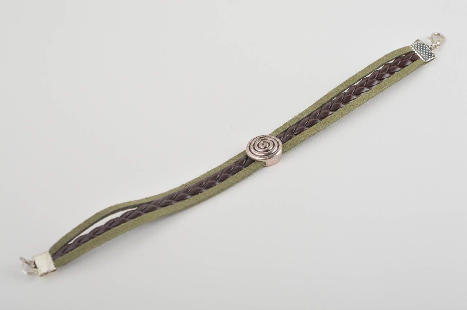 Designer Schmuck handmade Leder Armband Accessoire für Frau Junge Zopf grün foto 2