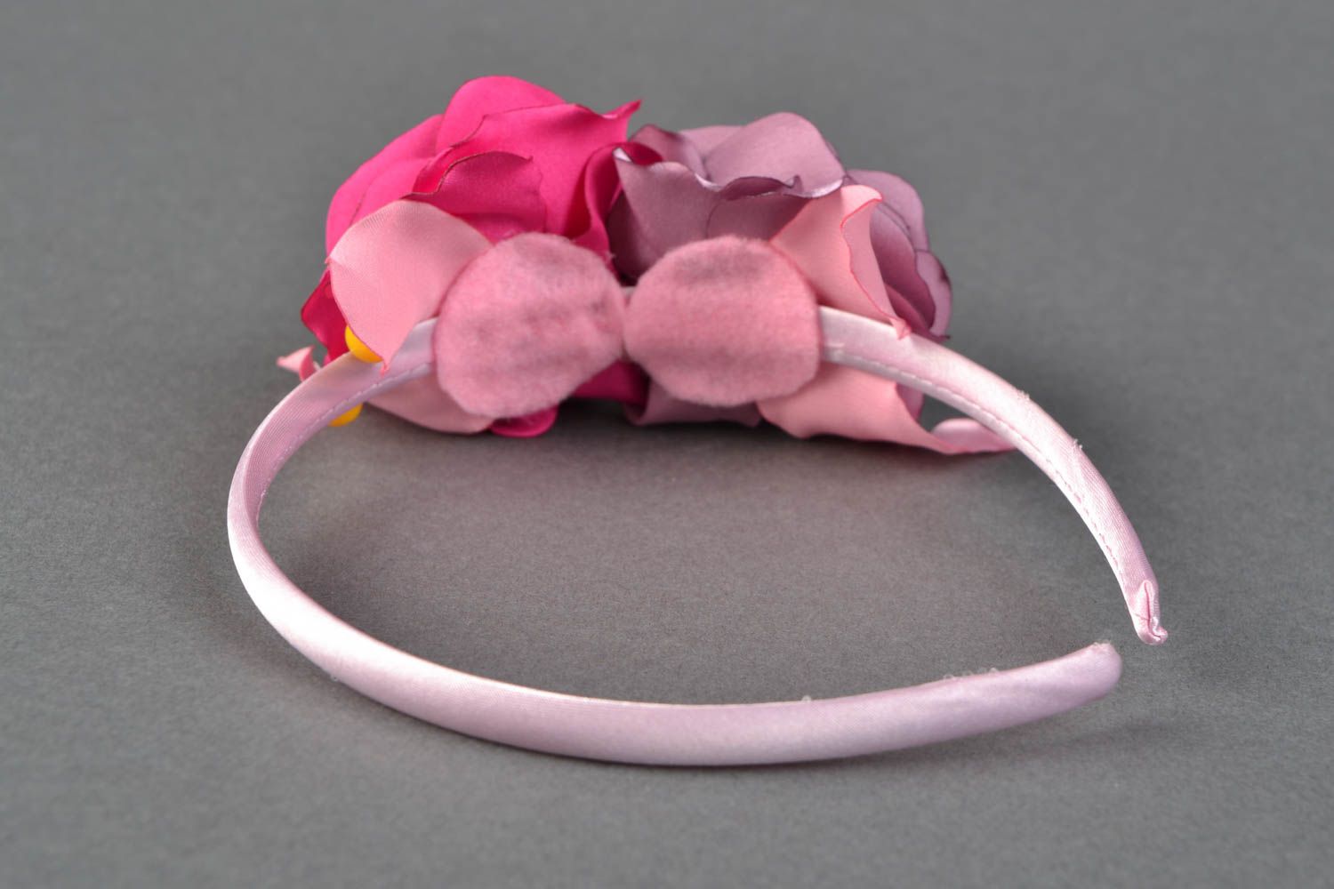 Serre-tête fleurs en satin étroit rose fait main accessoire pour femme photo 4