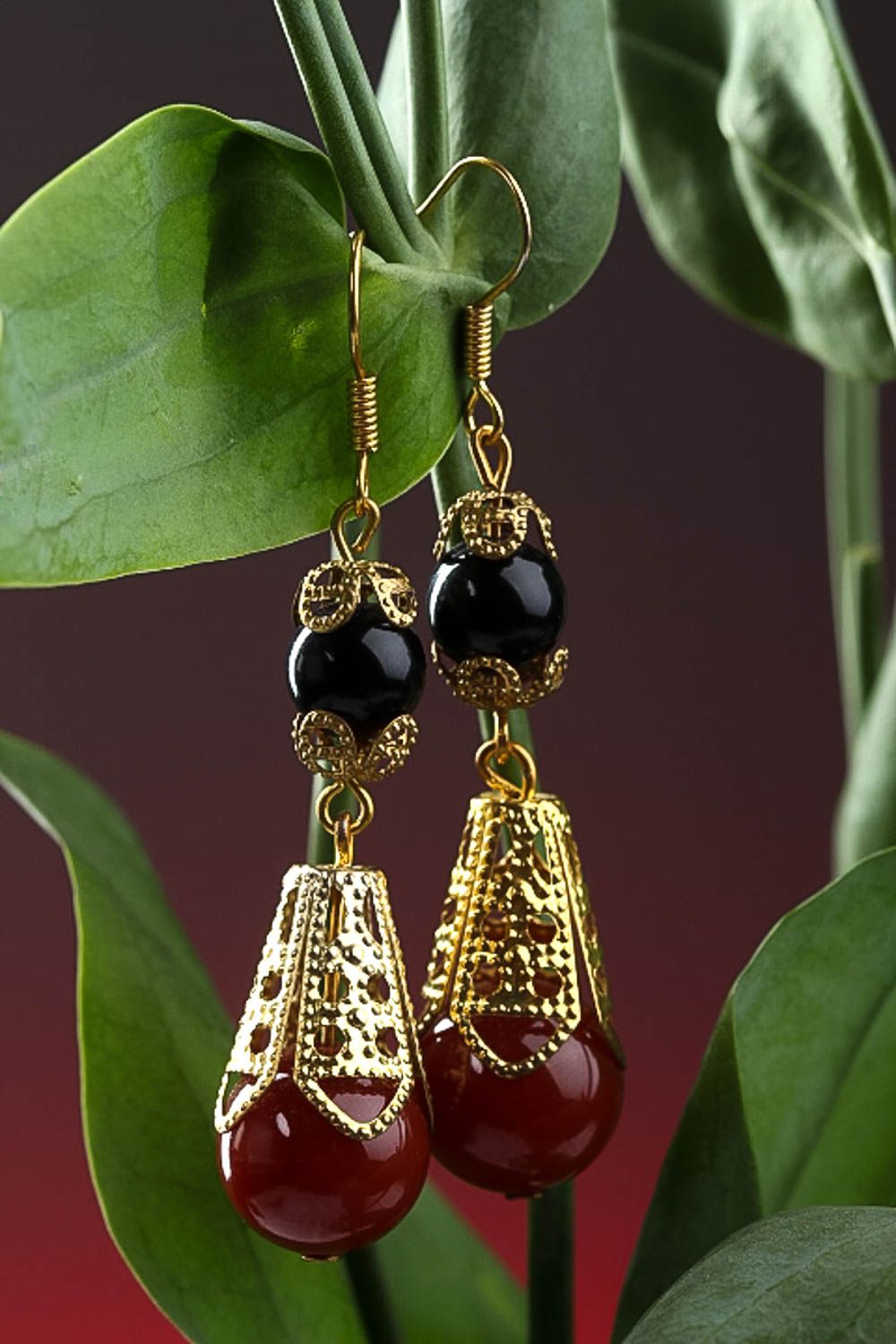 Handmade Ohrringe Perlen Ohrhänger Geschenk für Frauen mit Carnelian elegant foto 1