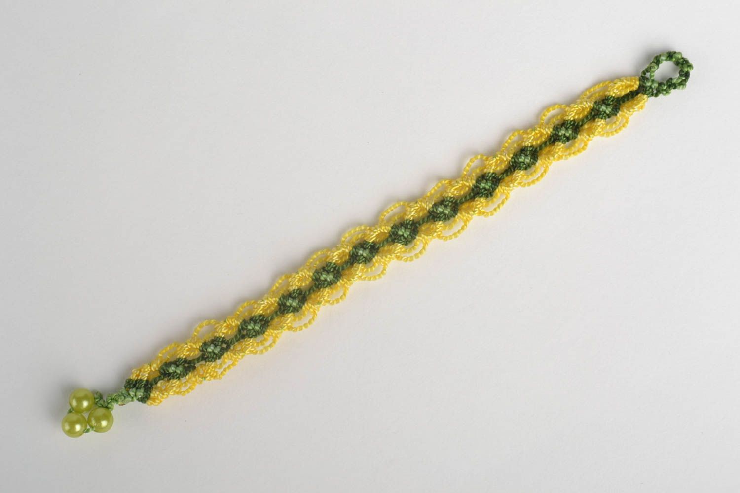 Bracelet textile Bijou fait main jaune vert fils macramé Accessoire femme photo 5