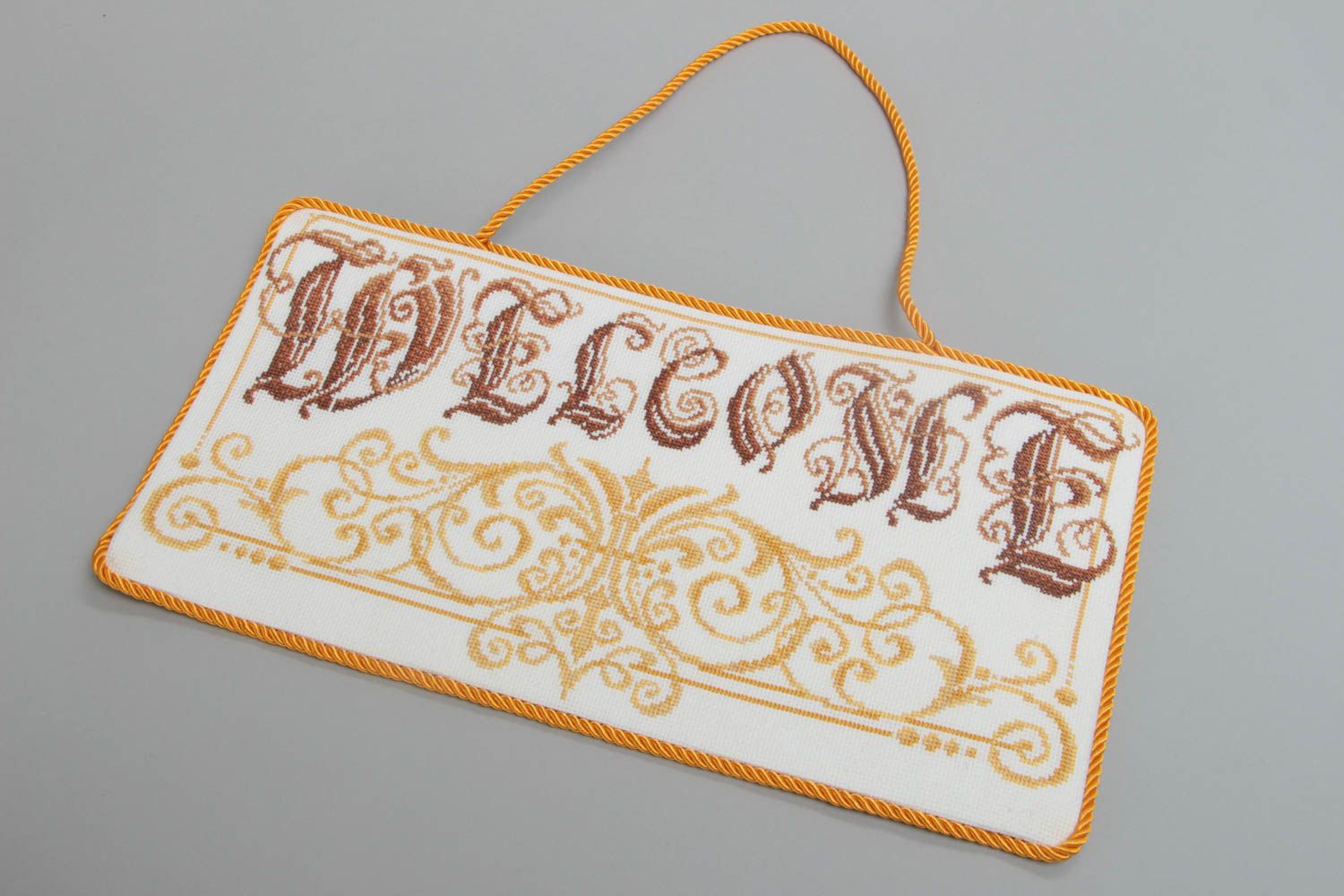 Welcome Türschild handmade aus Textil bestickt schön Künstler für Haus Dekor foto 2