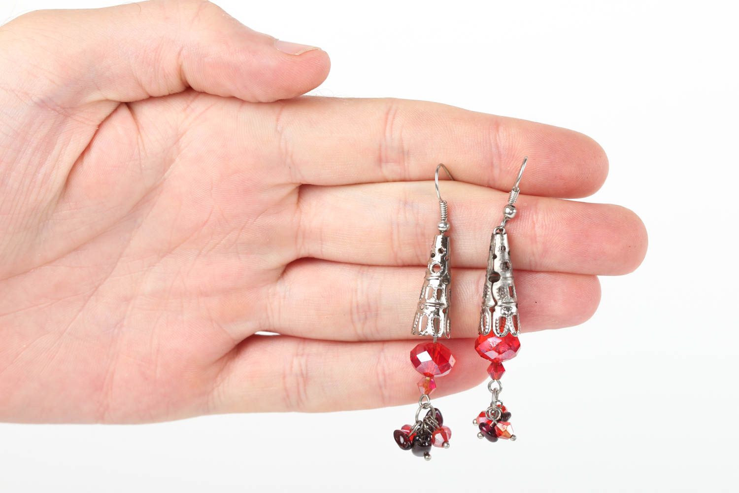 Stylish handmade beaded earrings metal earrings with natural stones small gifts photo 5