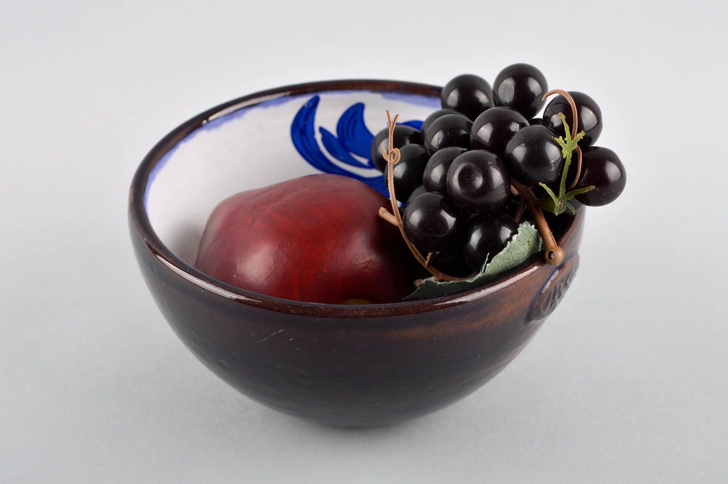 Handmade bemalte Keramik Schüssel für Suppe Öko Geschirr Schale aus Ton braun foto 1
