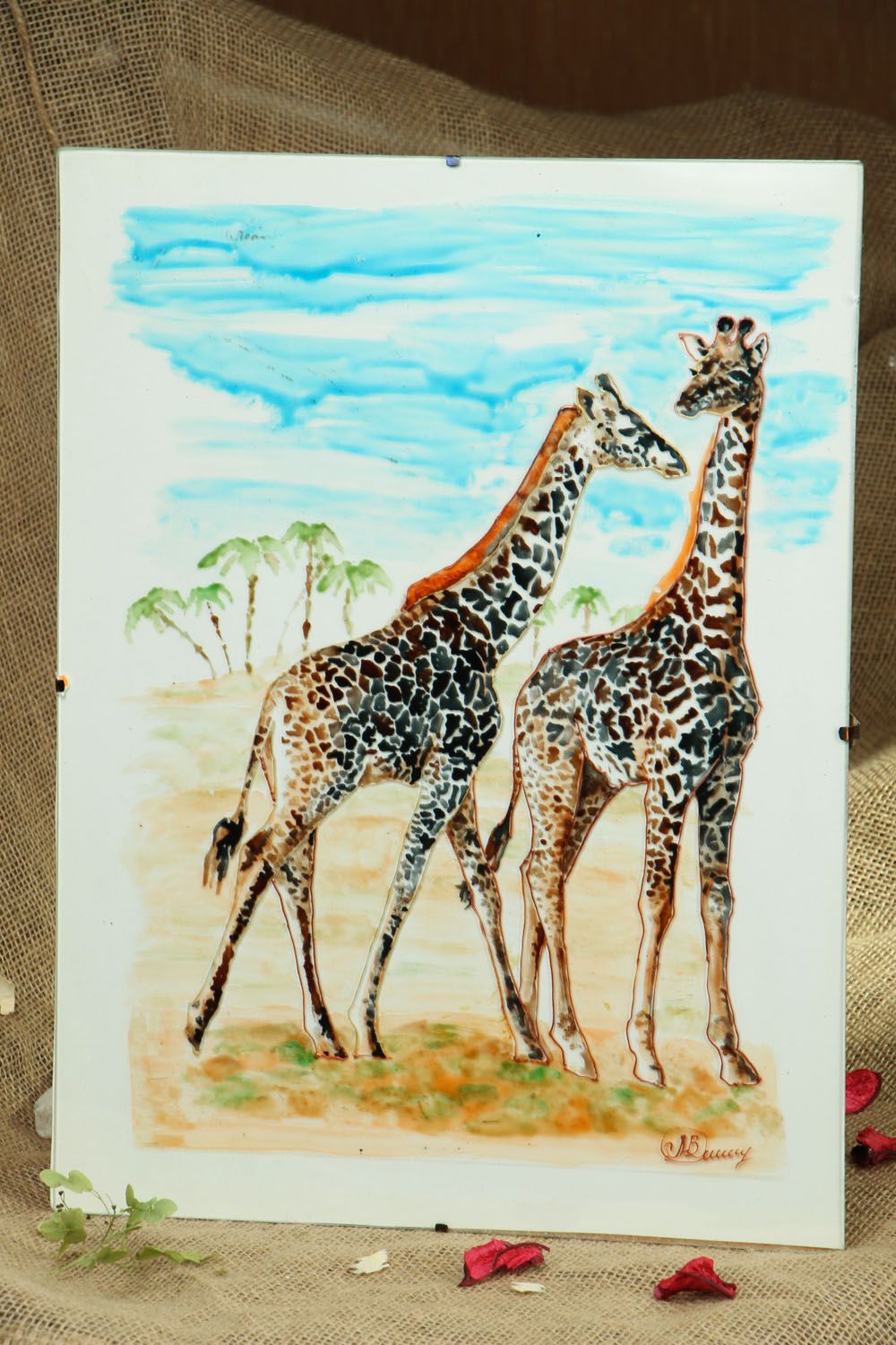 Wall stained glass painting Giraffes photo 4