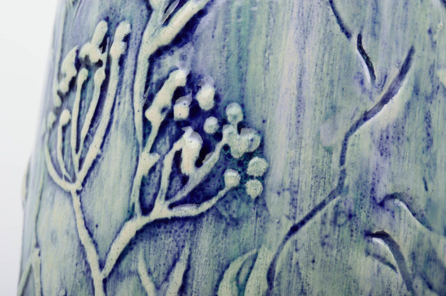 Глиняная ваза с росписью ручной работы авторская с глазурью  красивая 1 л фото 5