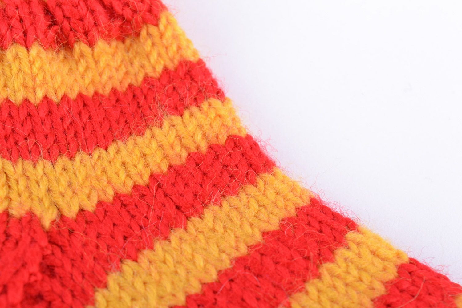 Yellow and red striped handmade baby socks knitted of semi-woolen threads photo 3