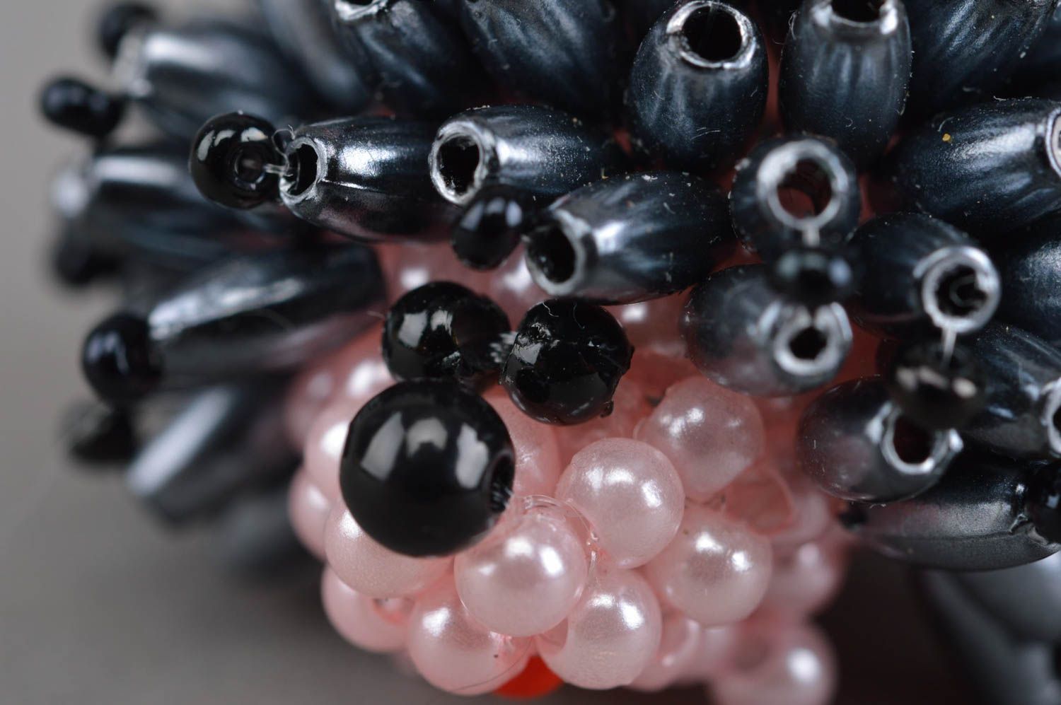 Beautiful small handmade statuette woven of beads Black Hedgehog room decor photo 5