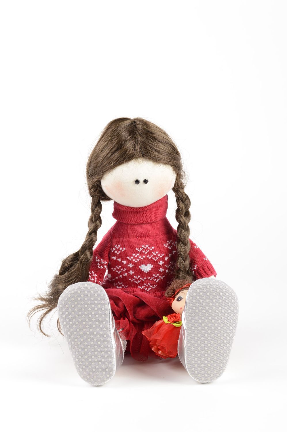 Кукла ручной работы симпатичная кукла из ткани девочка с косичками мягкая кукла фото 5