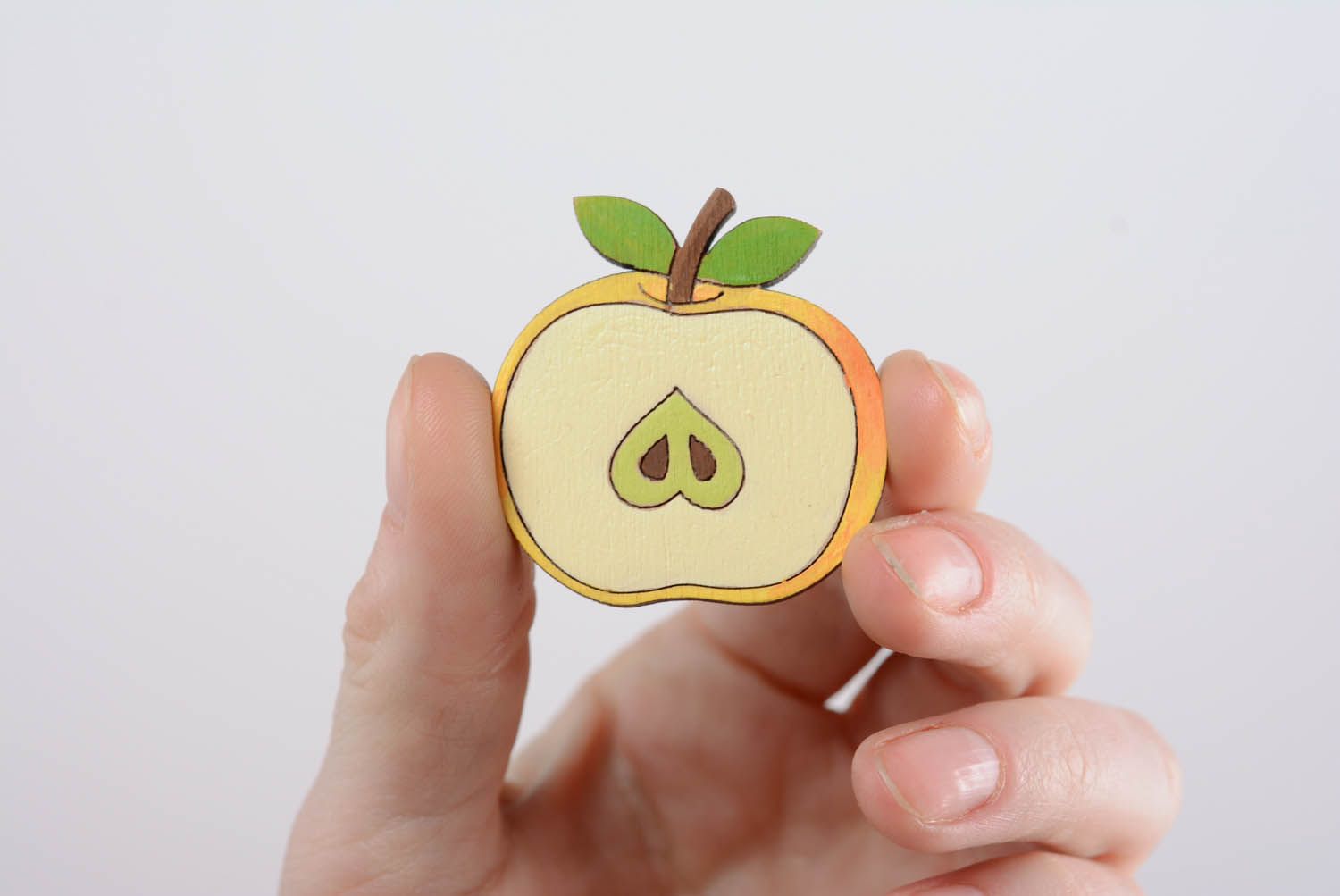 Painted plywood brooch Apple photo 4