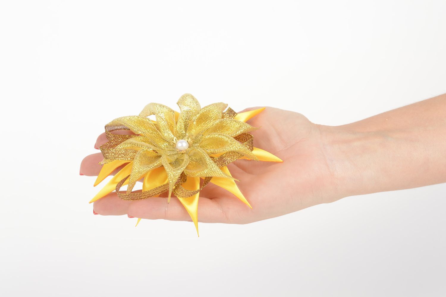 Festliche gelbe Blume Haarspange handgemachter Schmuck Accessoire für Mädchen foto 5