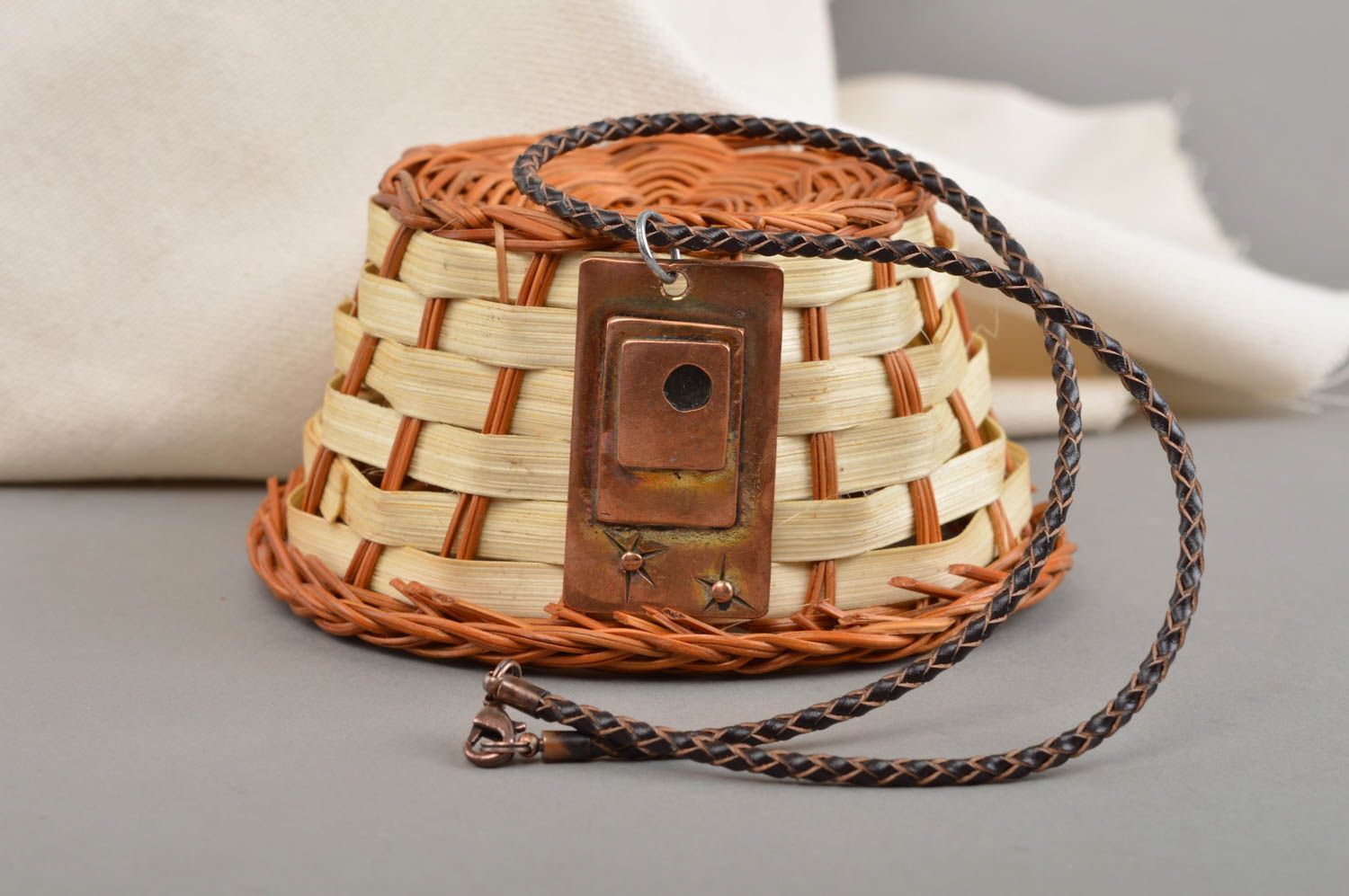 Unisex accessory rectangular handmade designer cute pendant made of copper photo 1
