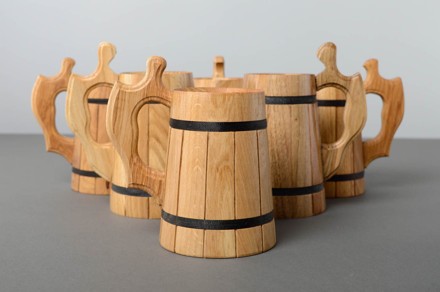 Set of wooden beer mugs for decorative use only photo 4