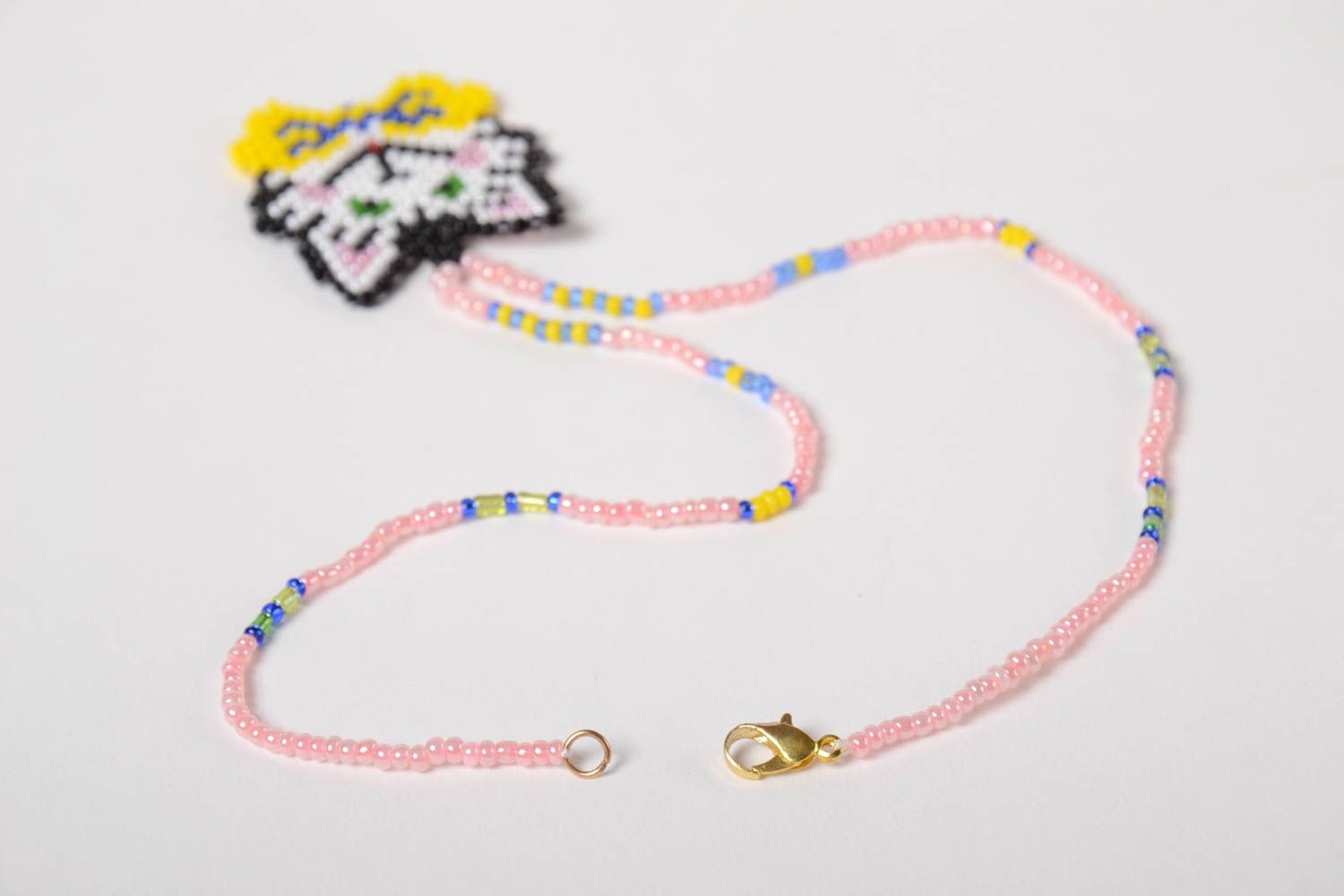 Pendentif chat fait main en perles de rocaille multicolore pour enfant photo 3