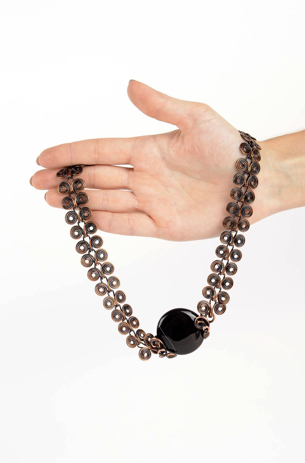 Collar hecho a mano de cobre bisutería artesanal accesorio para mujer con ágata  foto 5