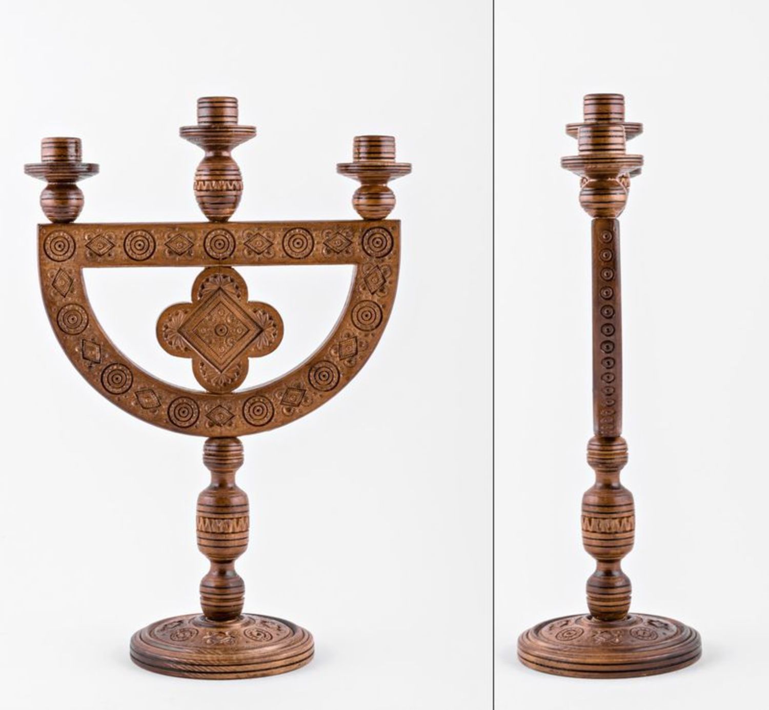 Wooden candlestick for 3 candles photo 2