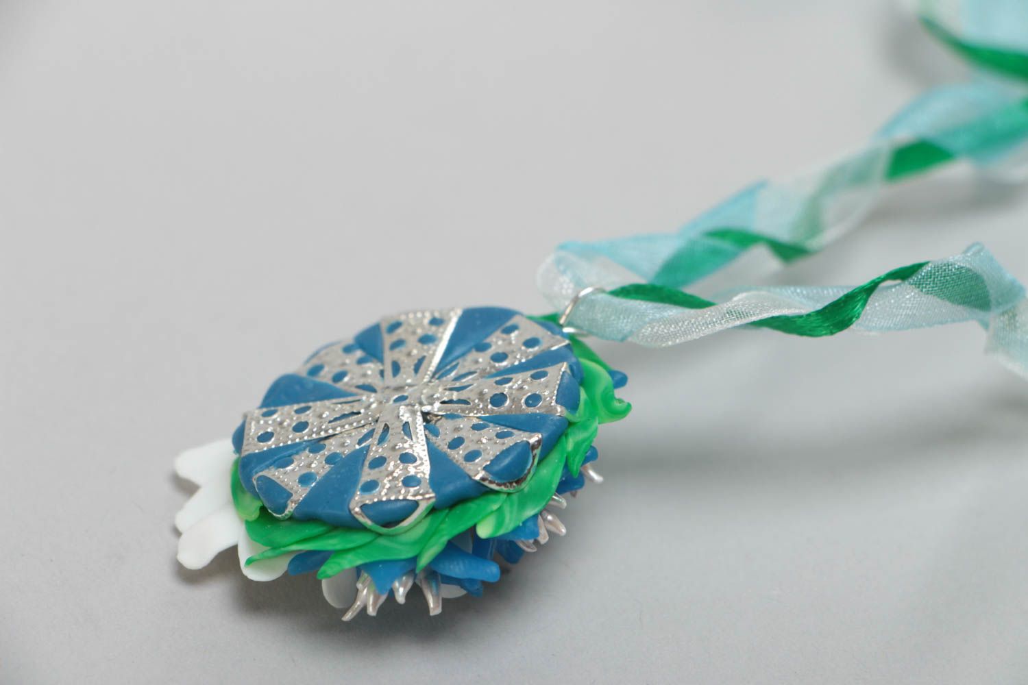 Beautiful pendant made of polymer clay chamomile flower handmade jewelry photo 4
