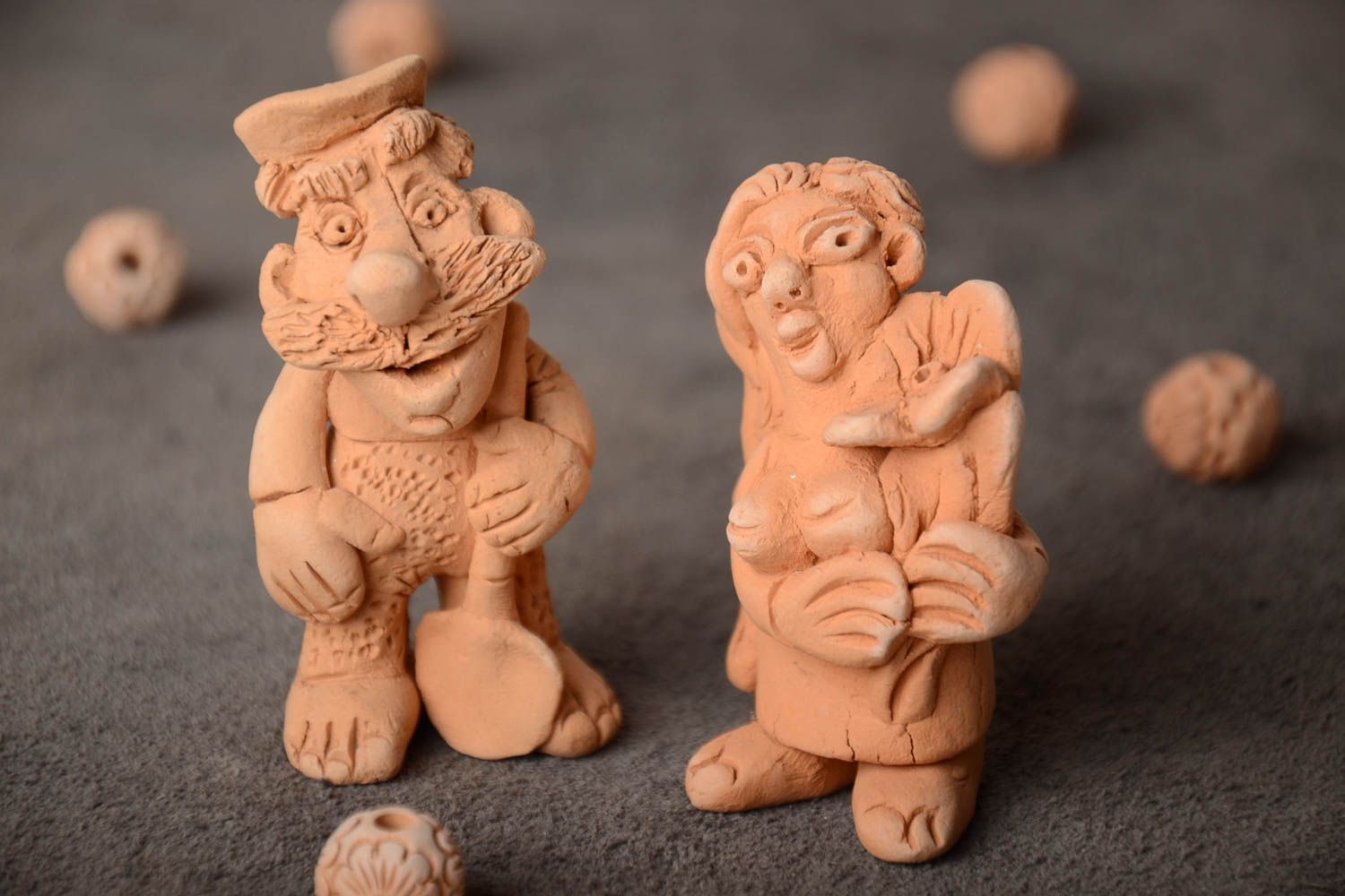 Set of 2 handmade funny small designer ceramic figurines Couple photo 1
