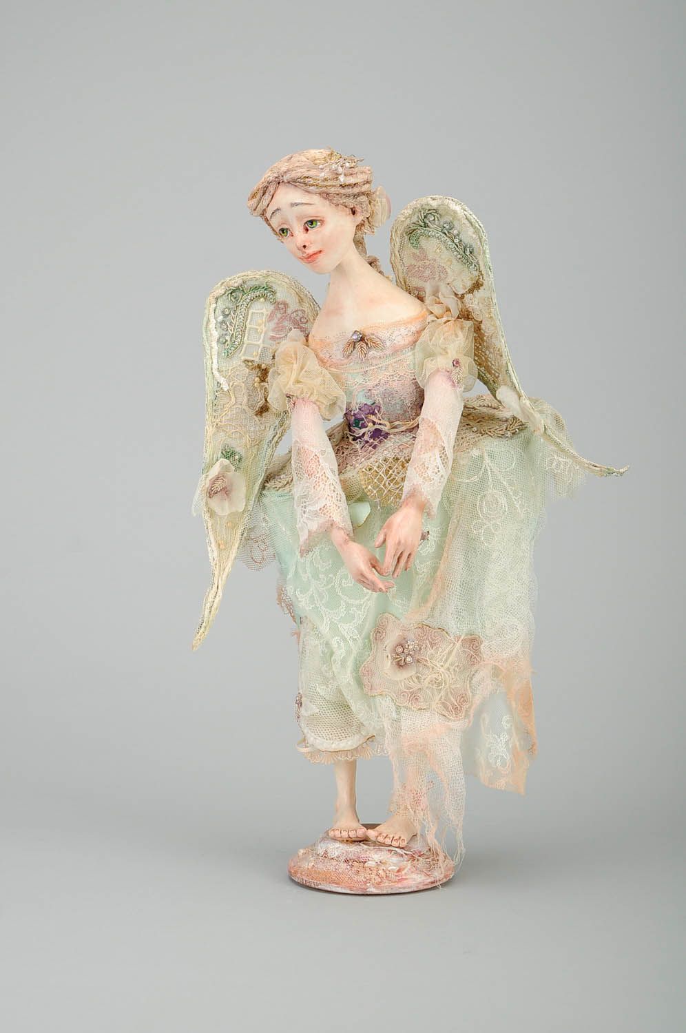 Designer's doll made of antique fabrics Sad angel in love photo 1