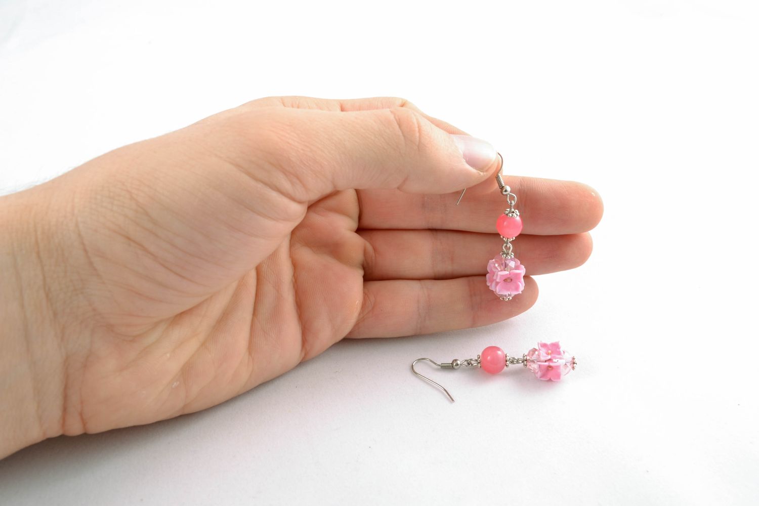 Pink polymer clay earrings photo 2