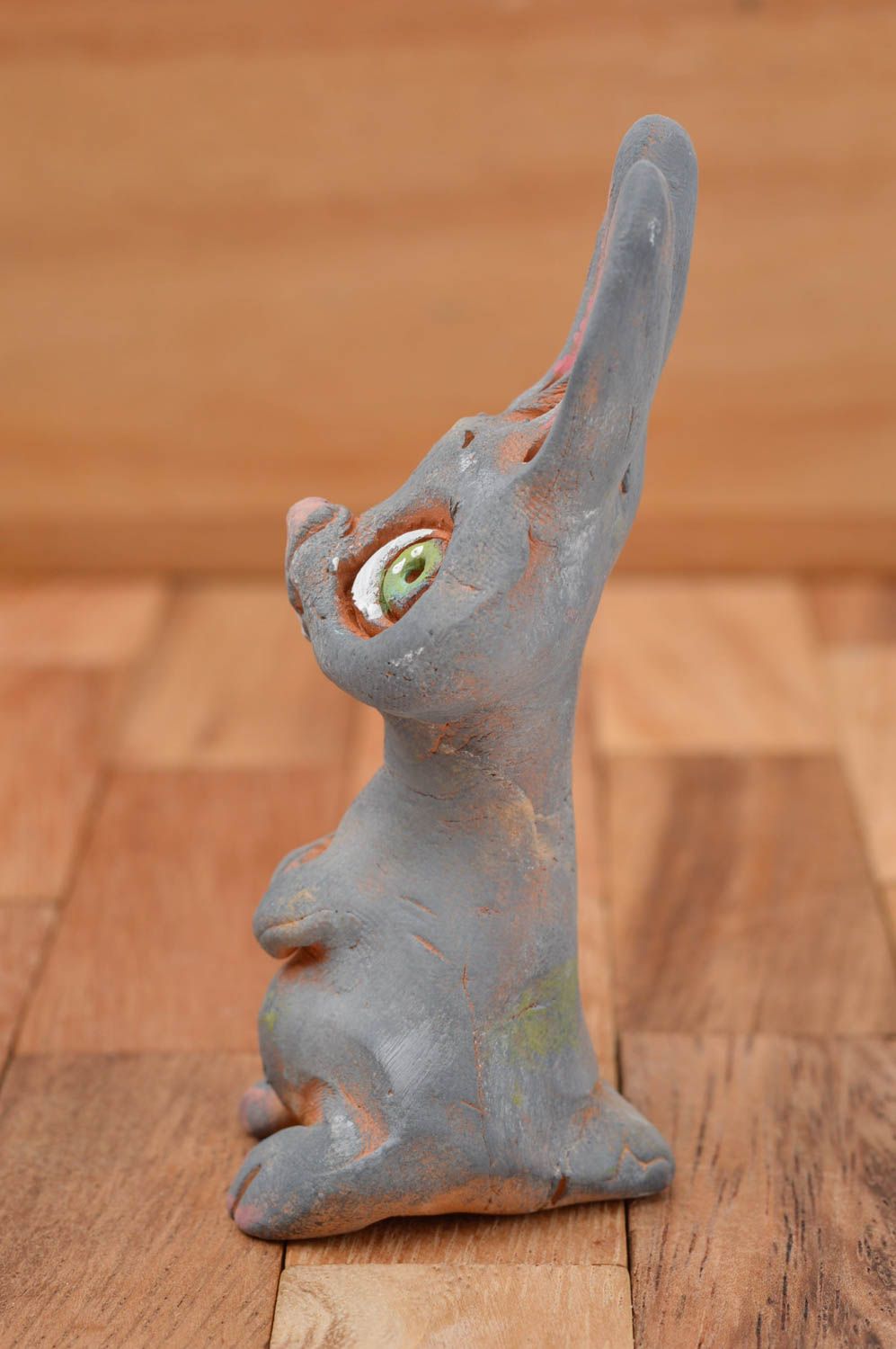 Figurine décorative Statuette animal fait main lapin en argile Cadeau original photo 2