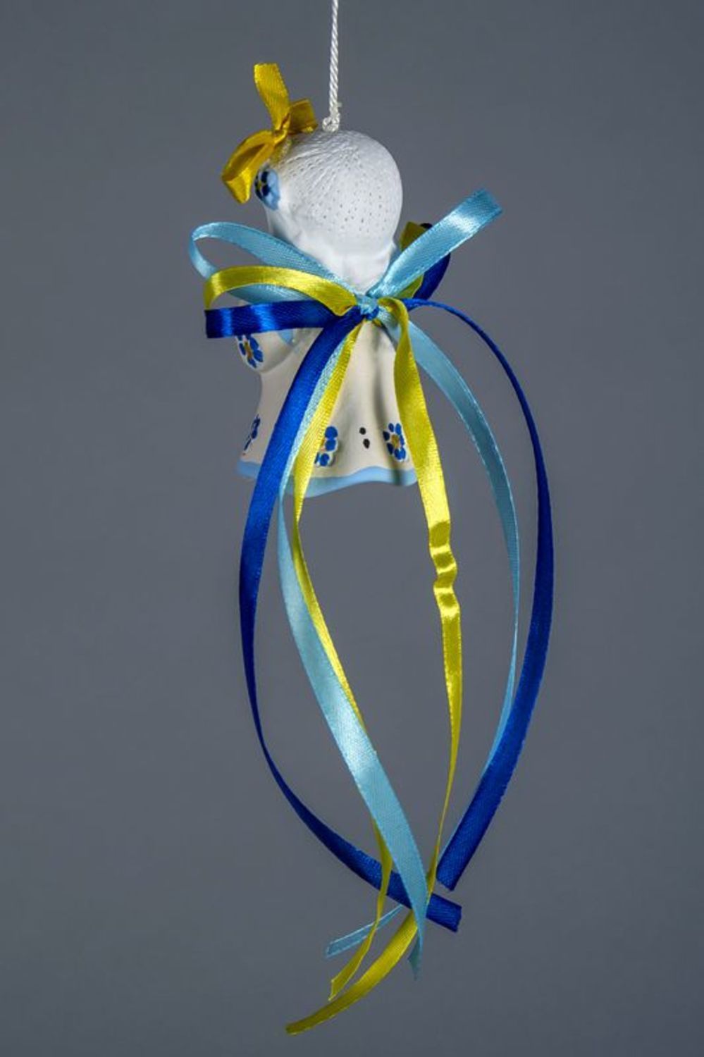Колокольчик керамический синий с желтым фото 5