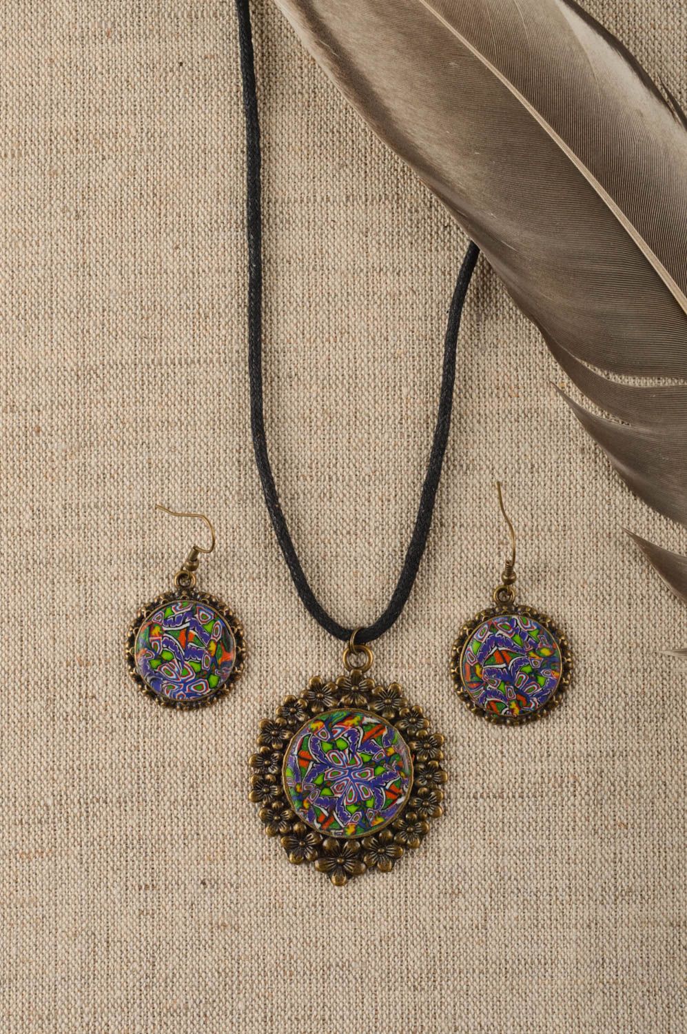 Handmade pendant and earrings elite jewelry set stylish cute accessories photo 1