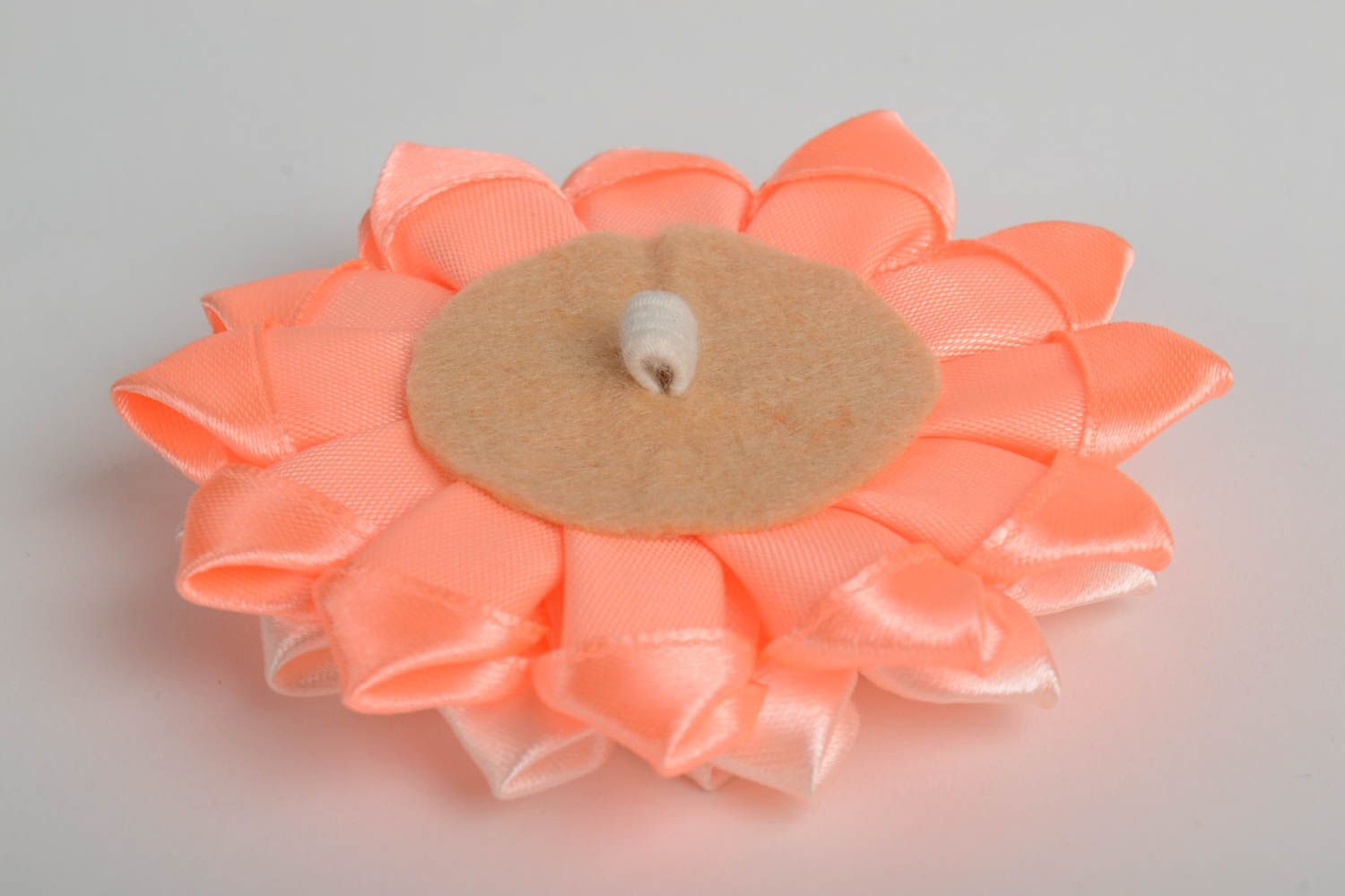 Hair accessory craft supply satin ribbon kanzashi flower of peach color photo 3