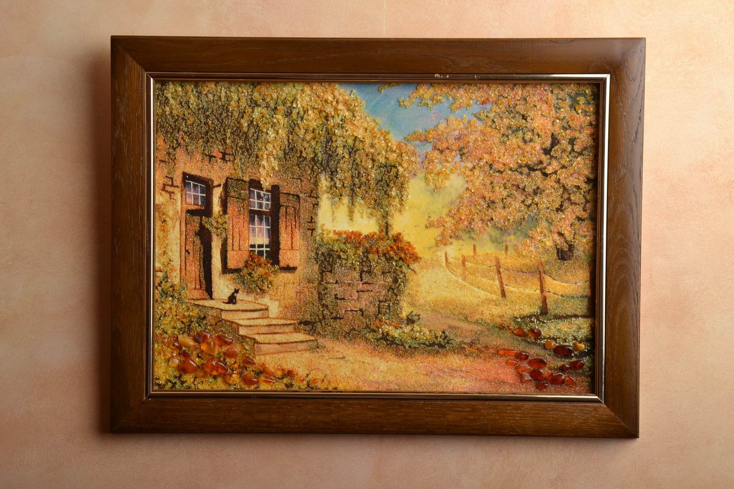 Amber decorated wall painting Old House in Summer photo 1