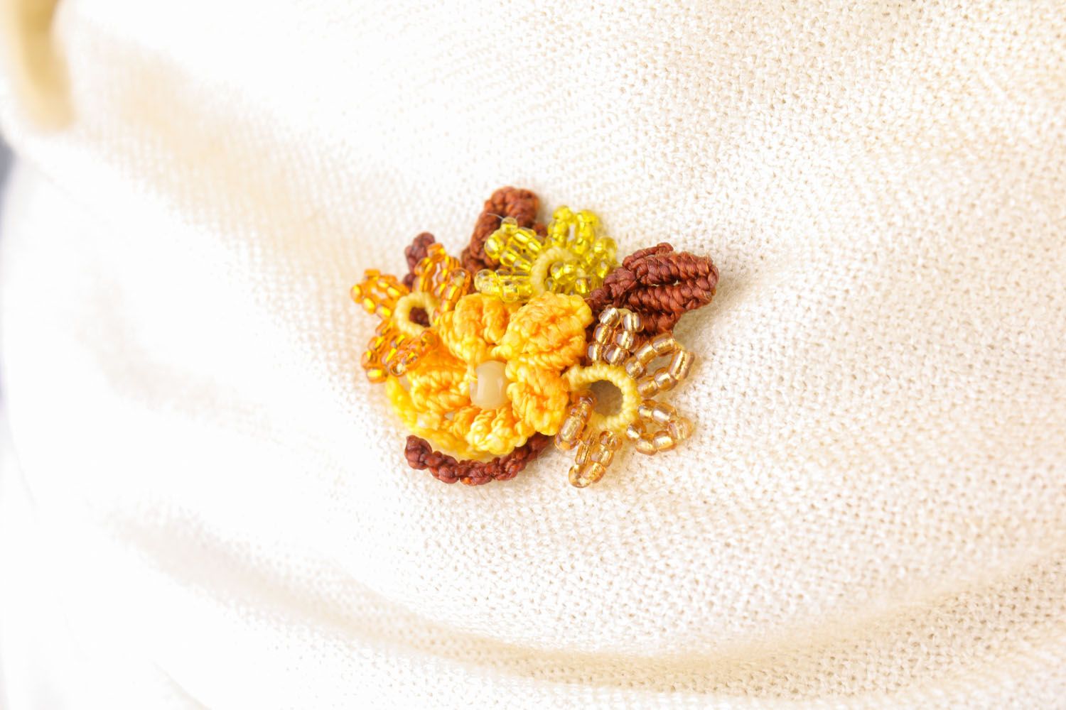 Brooch made of threads and beads Flowers photo 1