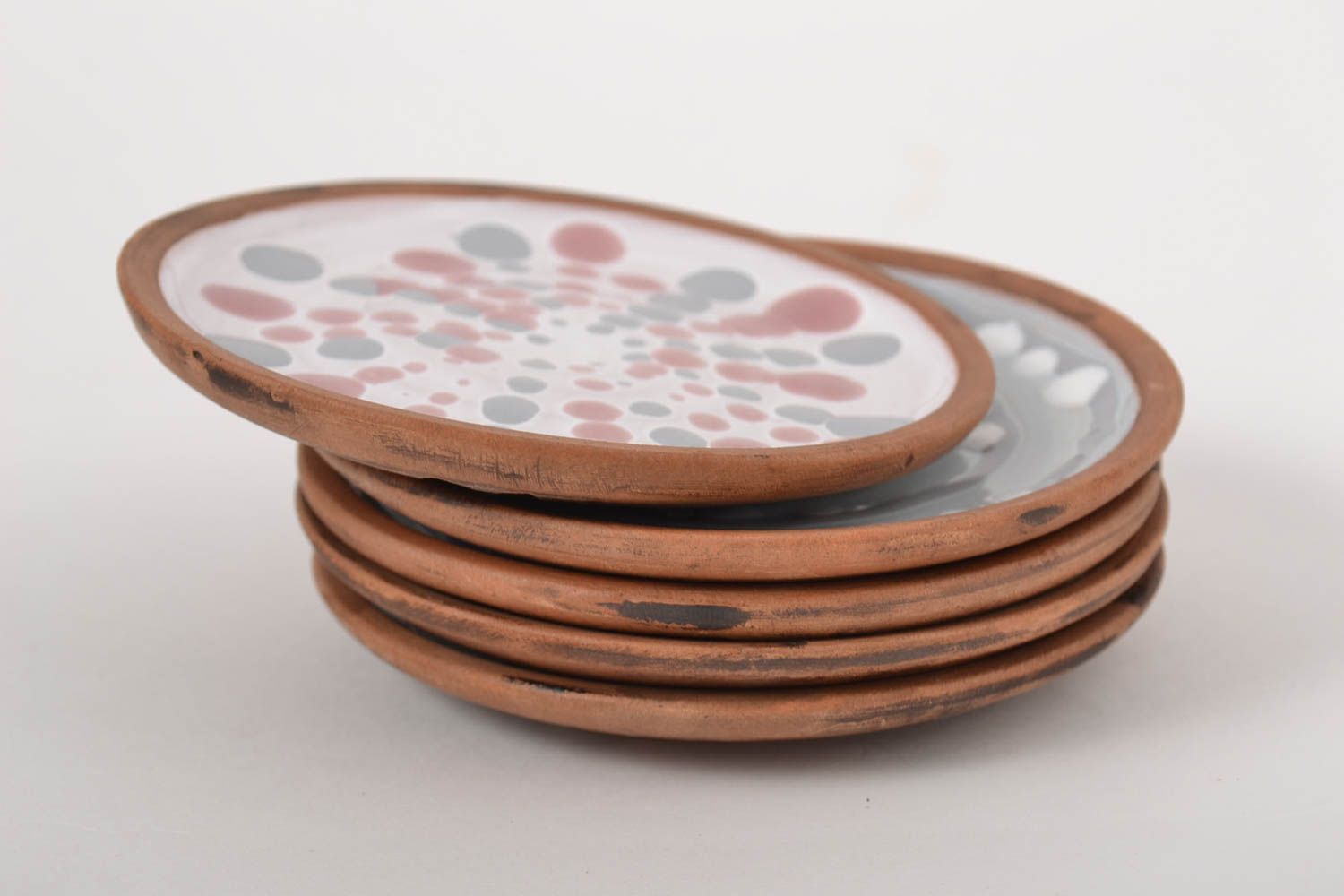 Комплект посуды тарелки ручной работы глиняные тарелки расписные пять штук  фото 2