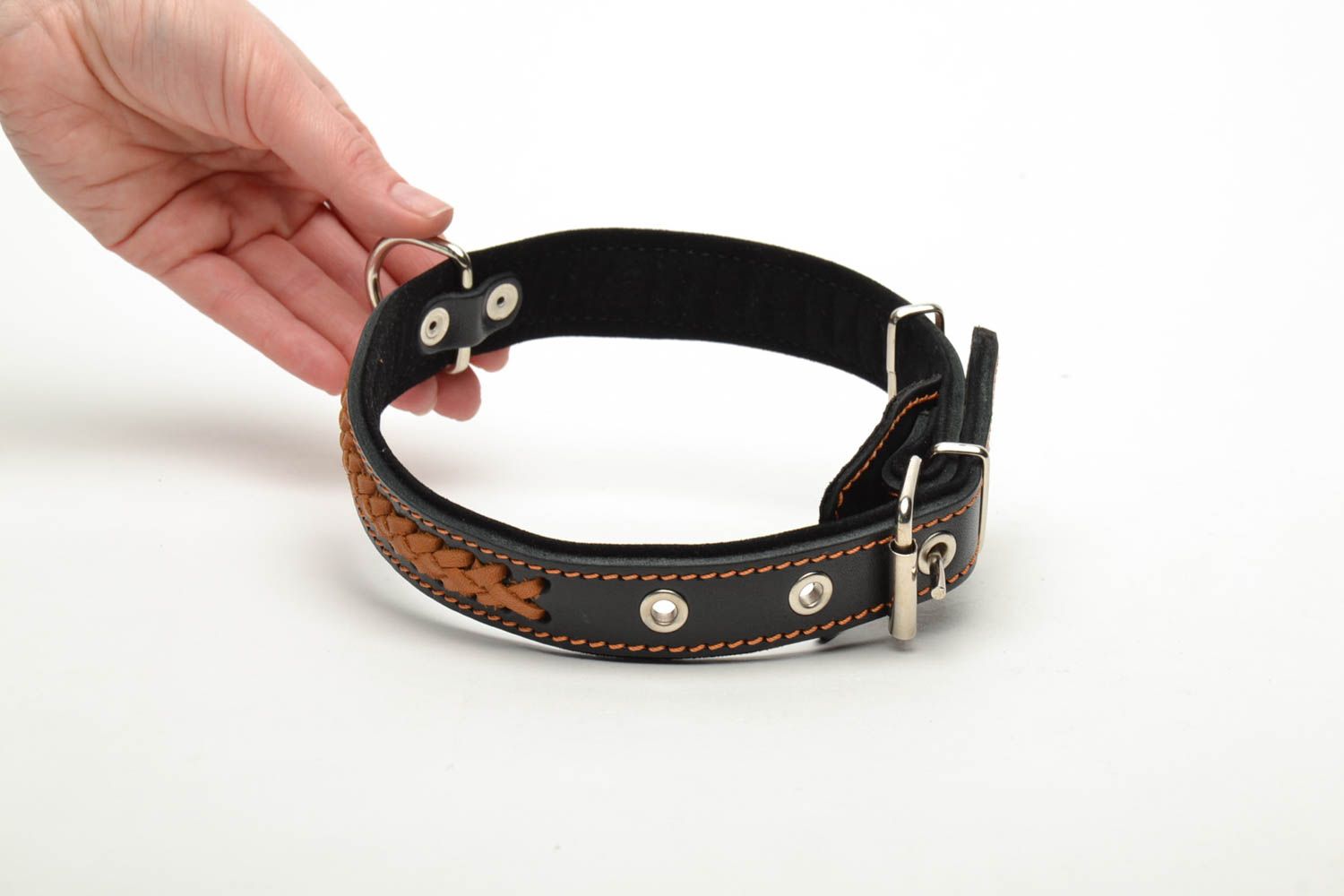 Black dog collar with braiding photo 5