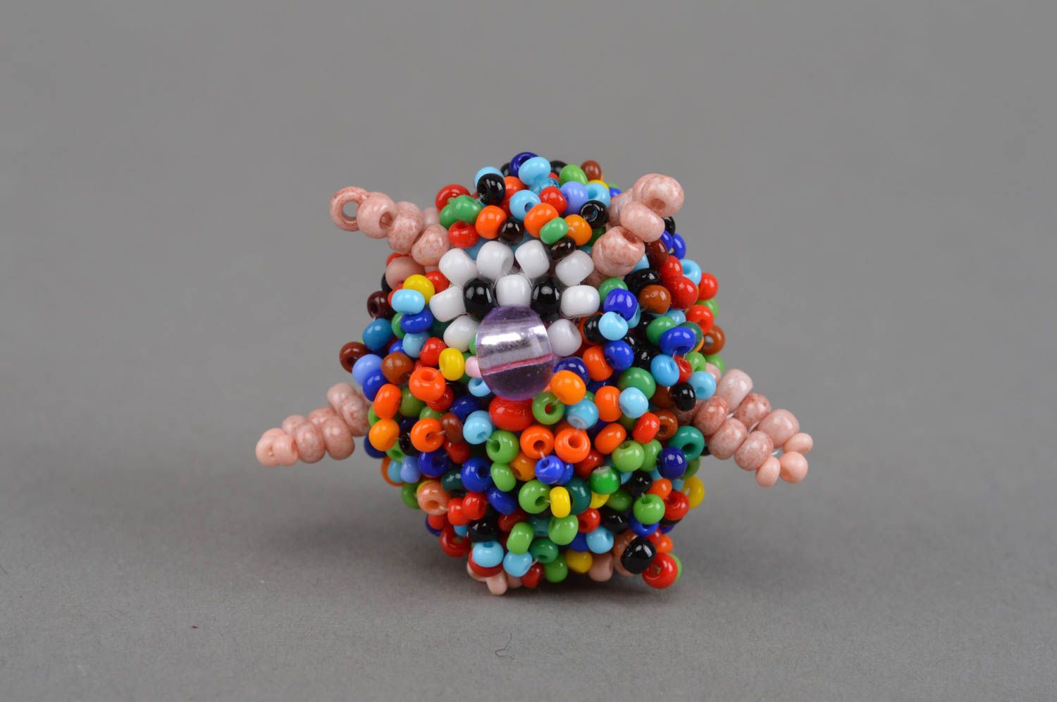 Handmade small beaded figurine colorful collectible miniature statuette photo 3