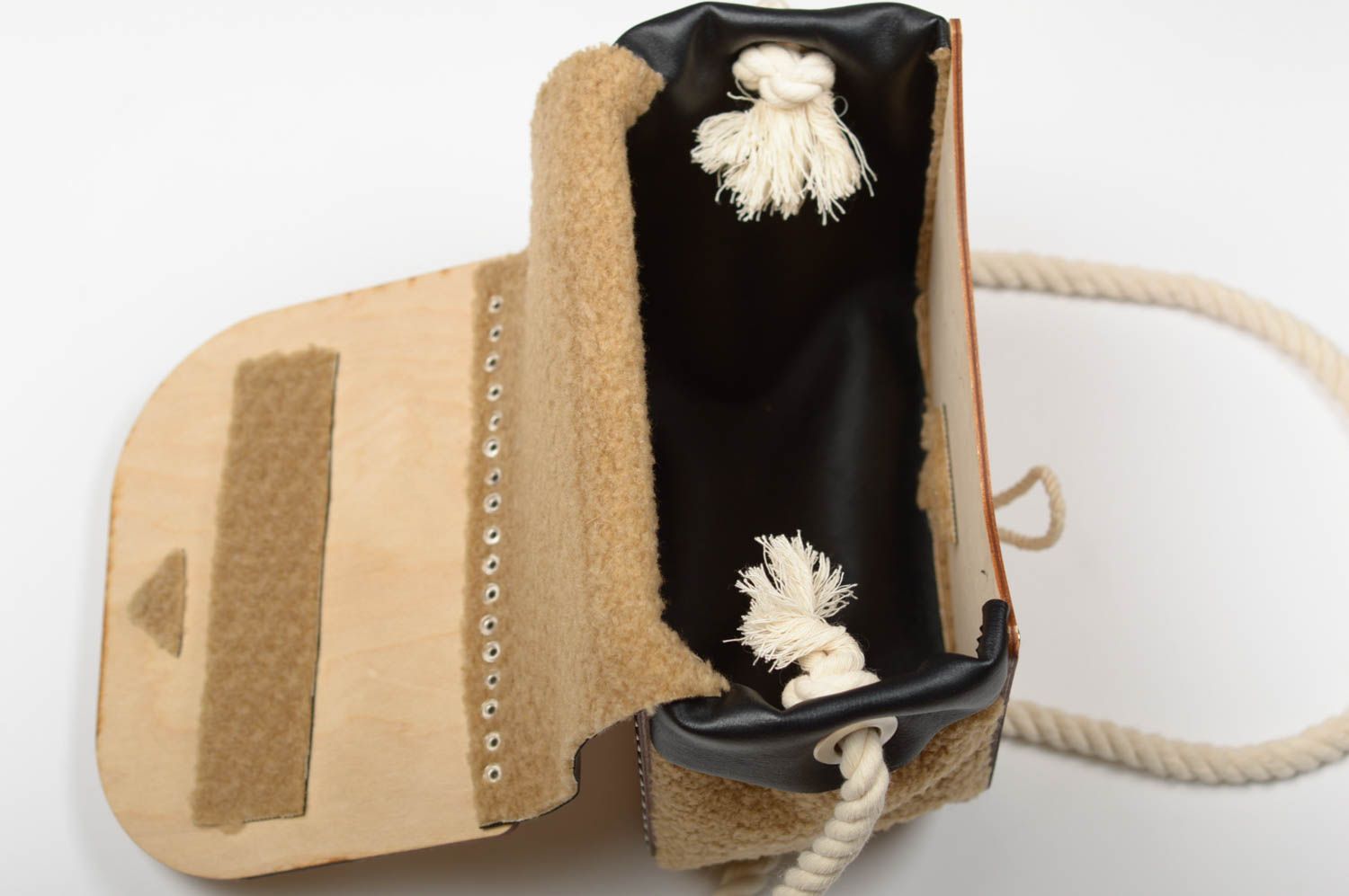Handmade designer purse with wooden elements stylish shoulder bag for women photo 3