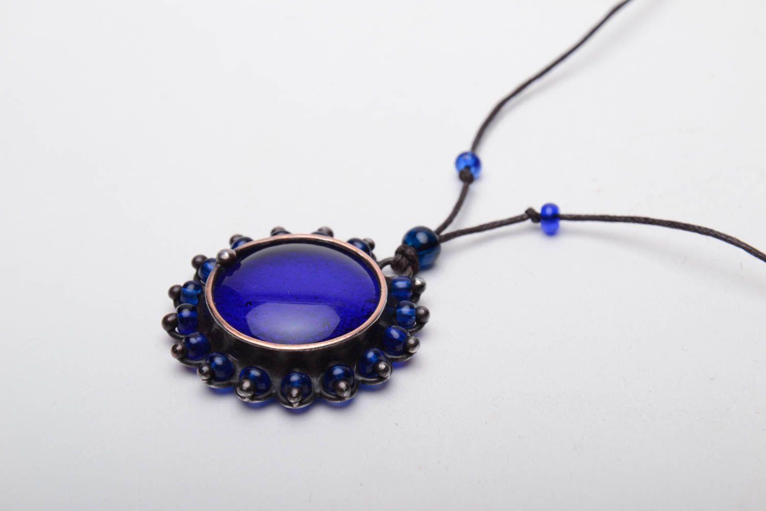 Designer copper pendant with blue glass photo 3