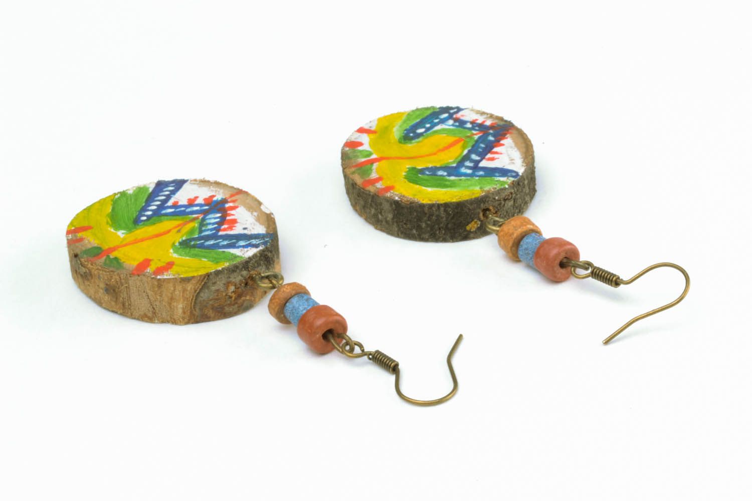 Painted wooden earrings photo 5