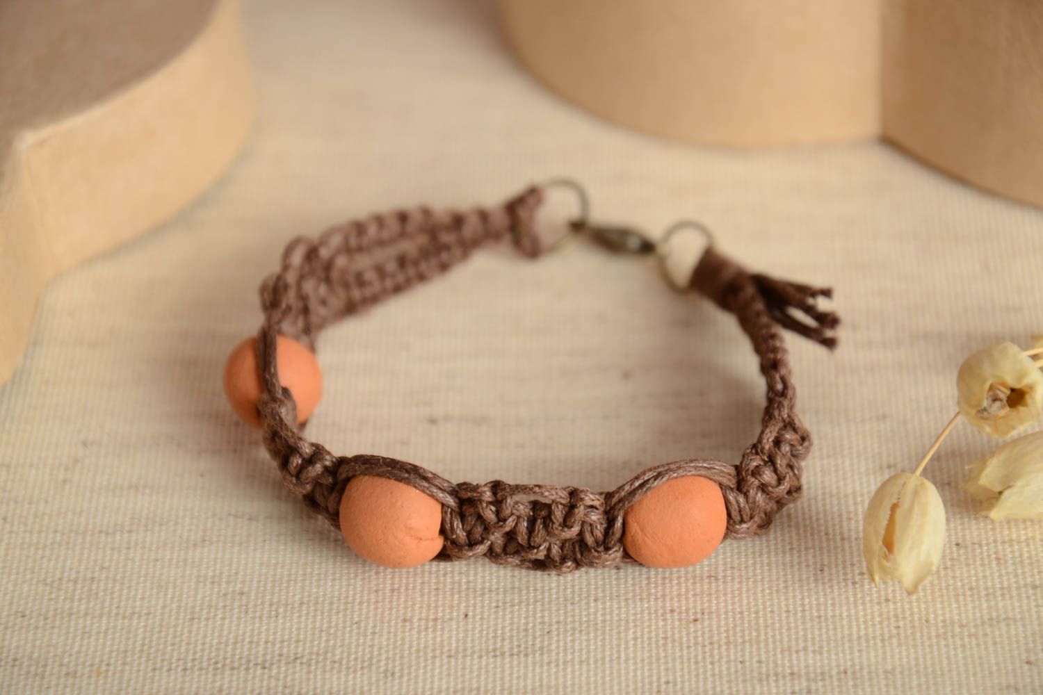Handmade woven wax cord bracelet wrist bracelet with ceramic beads gifts for her photo 2