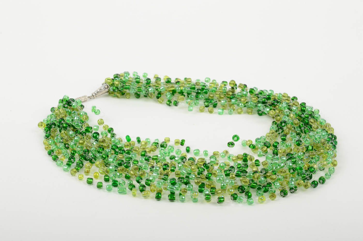 Collier perles rocaille Bijou fait main vert multirang Accessoire femme photo 2