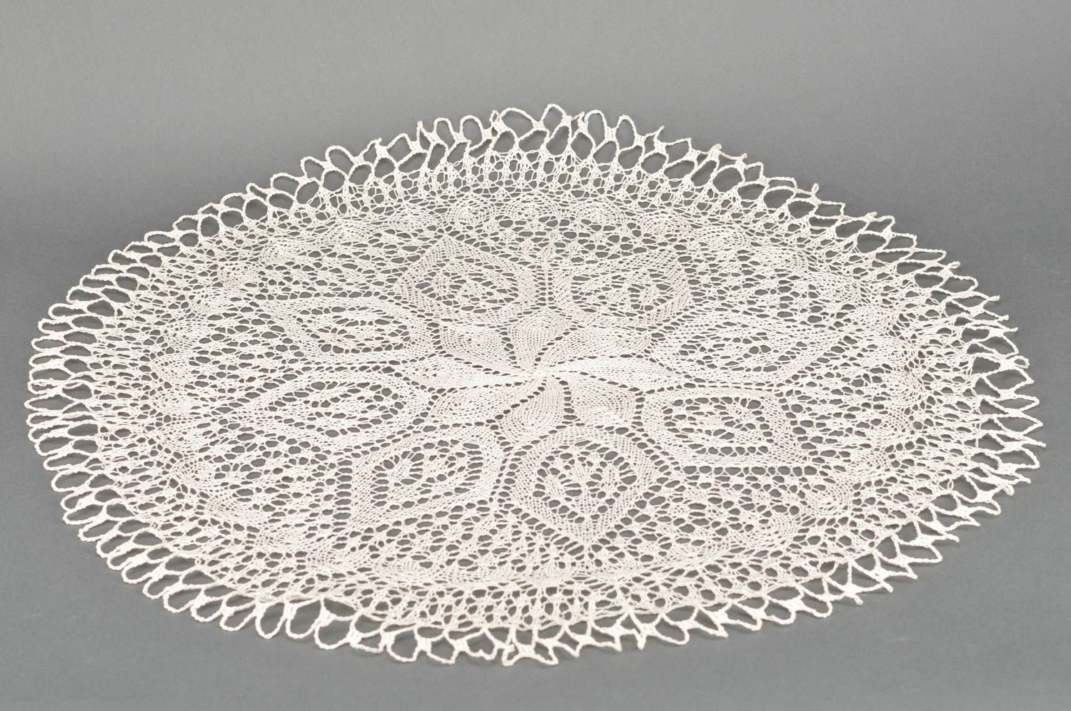Beautiful handmade decorative crochet table napkin of round shape for interior photo 1