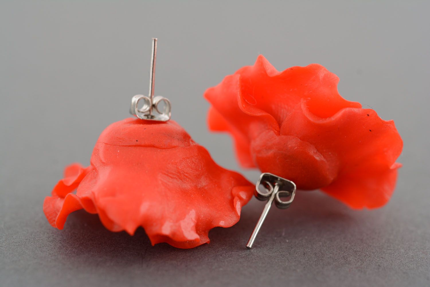 Stud earrings made of polymer clay Poppies photo 2