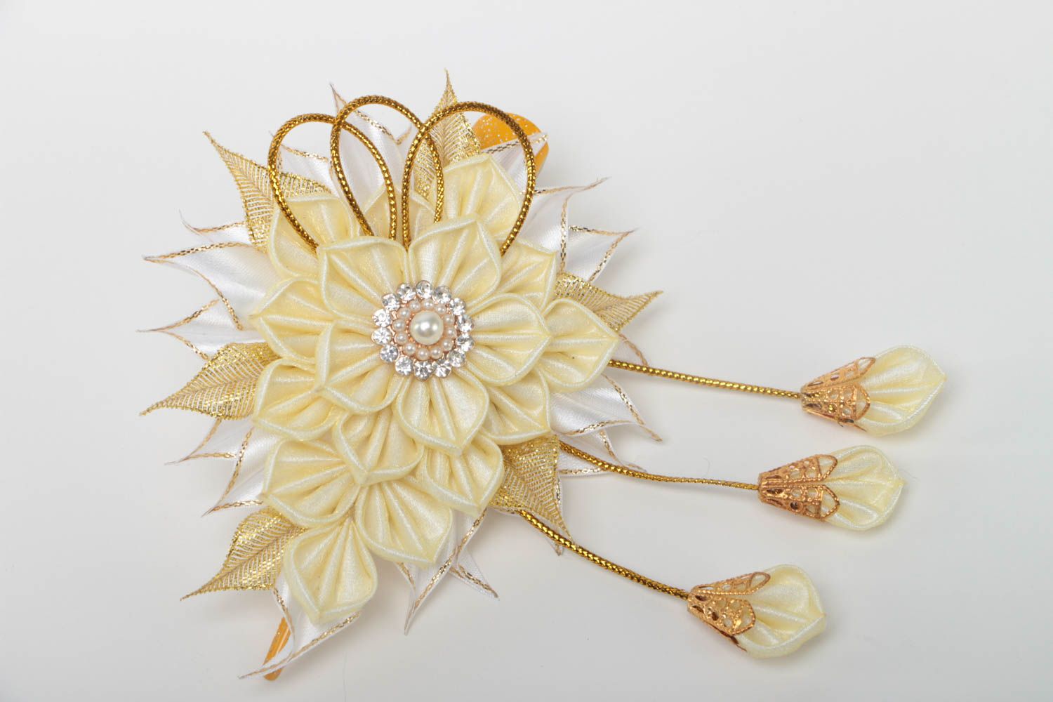 Beautiful handcrafted fower barrette unusual textile hair clip kanzashi flower photo 2