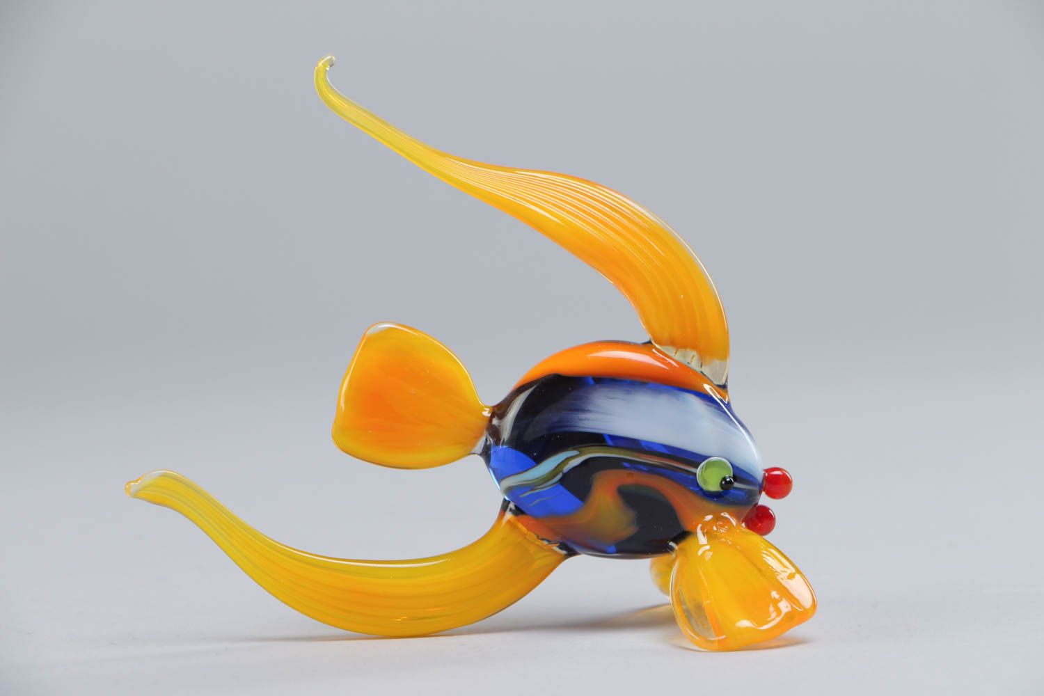 Handmade collectible lampwork glass miniature animal figurine of yellow fish photo 2